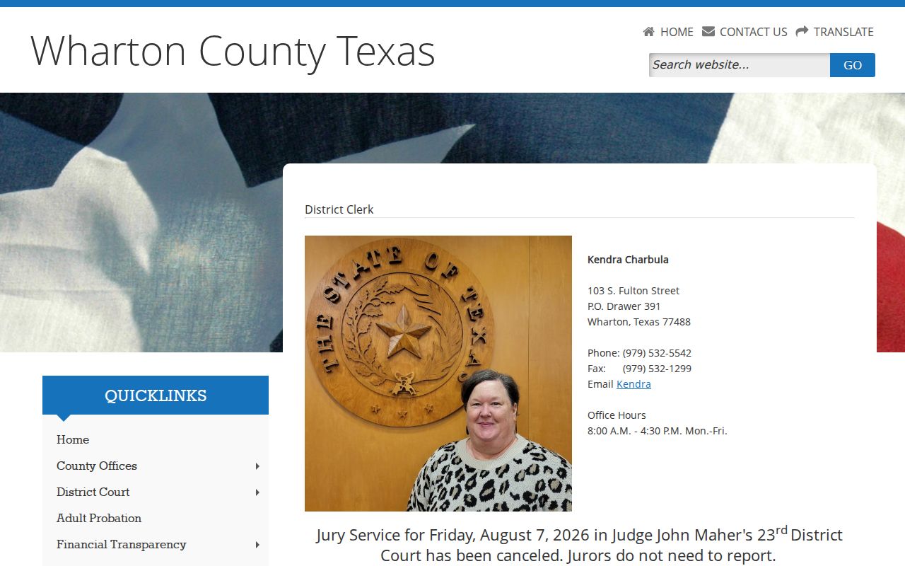 Wharton County criminal court cases at the District Clerk