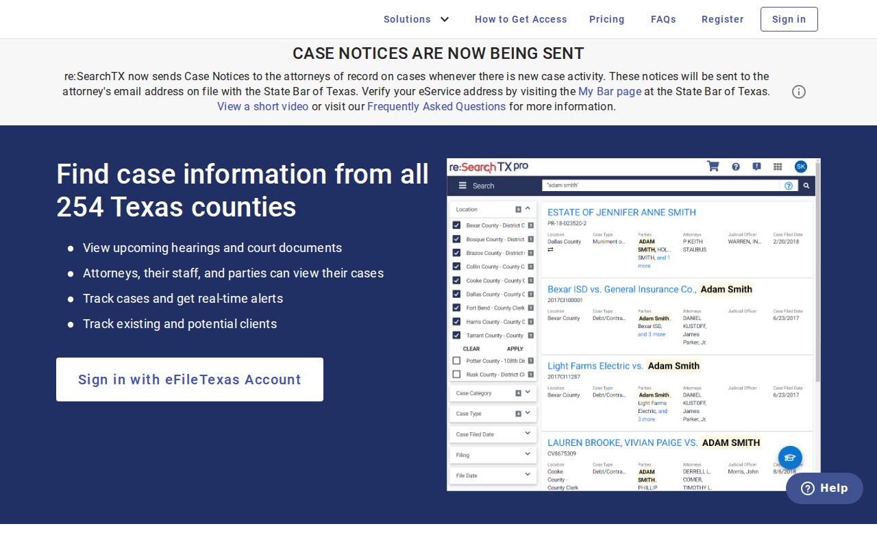 Wharton County criminal court case search through re SearchTX
