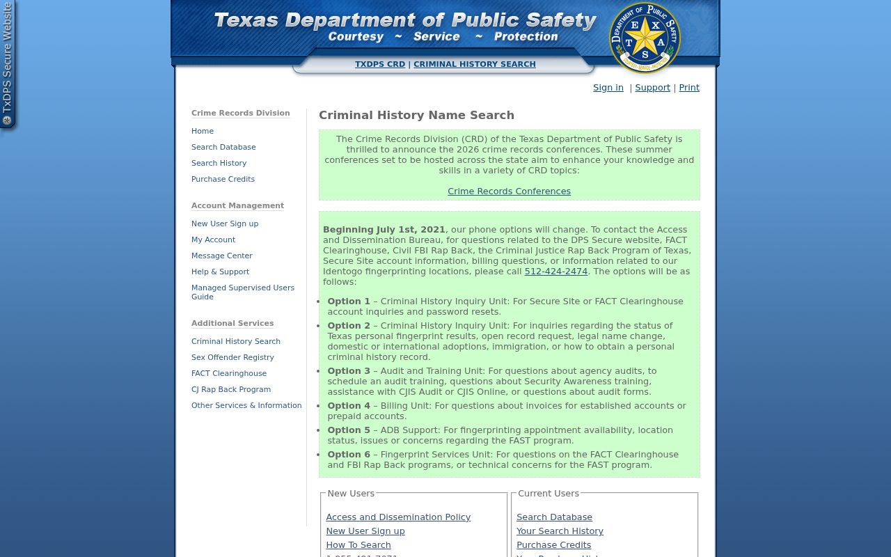 Wharton County criminal history Texas DPS name search