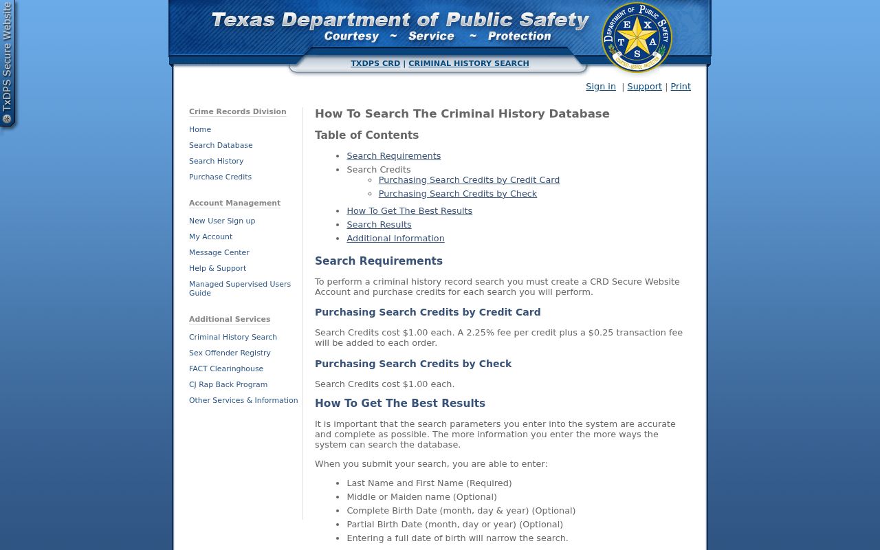 Wharton County criminal record search instructions from Texas DPS