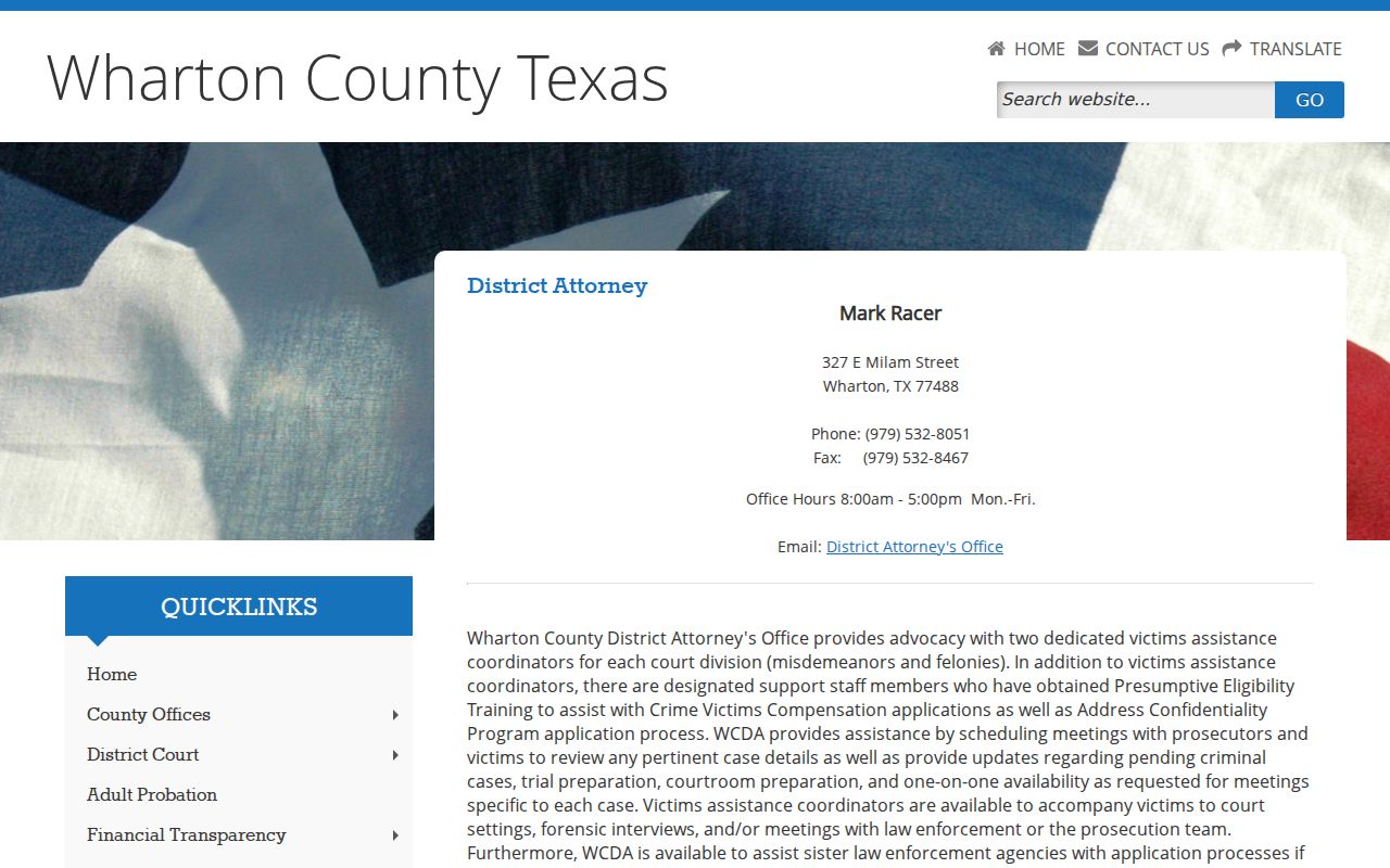 Wharton County criminal record District Attorney source
