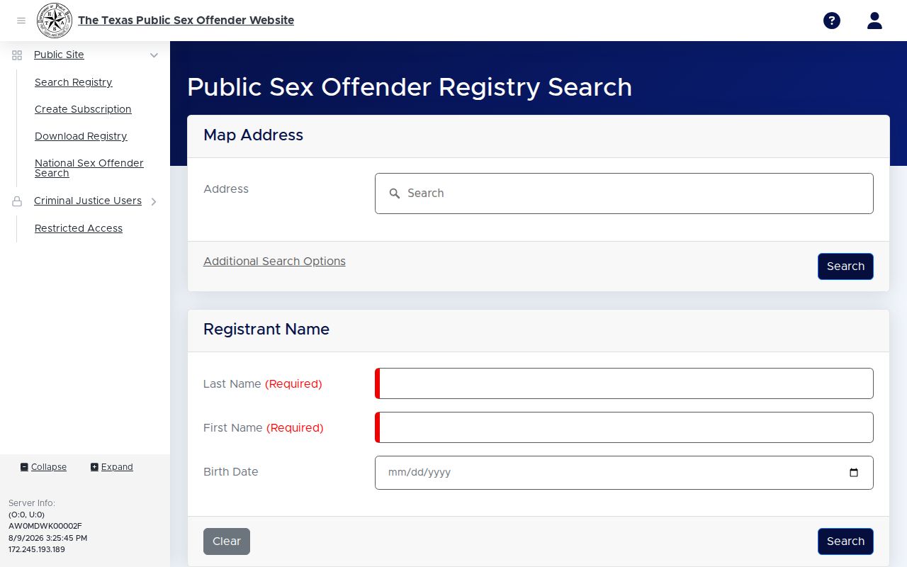 Wharton County sex offender search on the Texas public registry